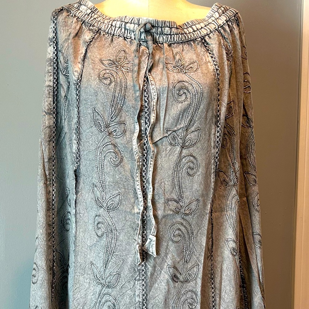 Boho style acid washed maxi skirt